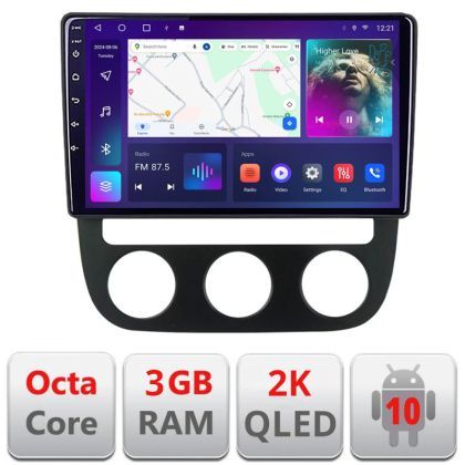 Navigatie VW Golf 5 2004-2010 clima manuala Android ecran Qled 2K Octa Core 3+32 carplay android auto KIT-golf5-manual+EDT-E310-2K