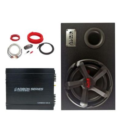 Pachet bass Audio System CARBON-10-130.2, difuzor 10 inch, 25 cm, 250 watts rms, cu kit de cabluri