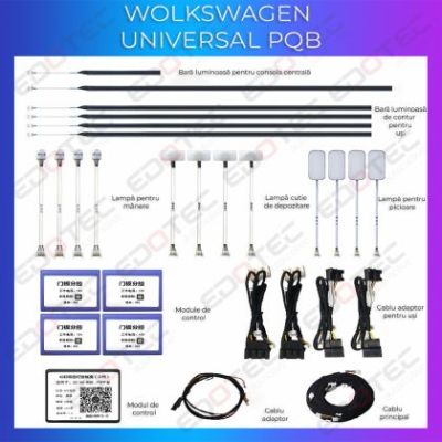 Lumini ambientale VW Skoda Seat PWB intre 2005-2014 dedicate kit complet control din sistemul original sau telefon