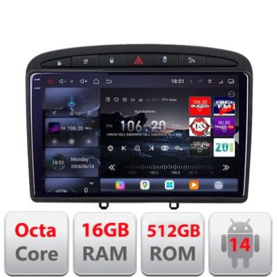 Navigatie Peugeot 308 2007-2014  Edotec Kit-038 8 core QLED 2K 16+512 360 Android Waze USB Navigatie Internet Youtube Radio