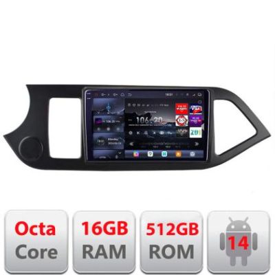 Navigatie Kia Picanto 2011-2015 Edotec Kit-217 8 core QLED 2K 16+512 360 Android Waze USB Navigatie Internet Youtube Radio