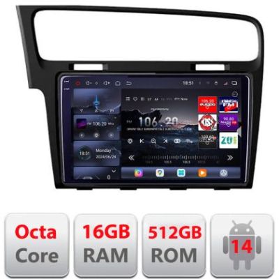 Navigatie VW Golf 7 2013-2020 Edotec Kit-491 8 core QLED 2K 16+512 360 Android Waze USB Navigatie Internet Youtube Radio